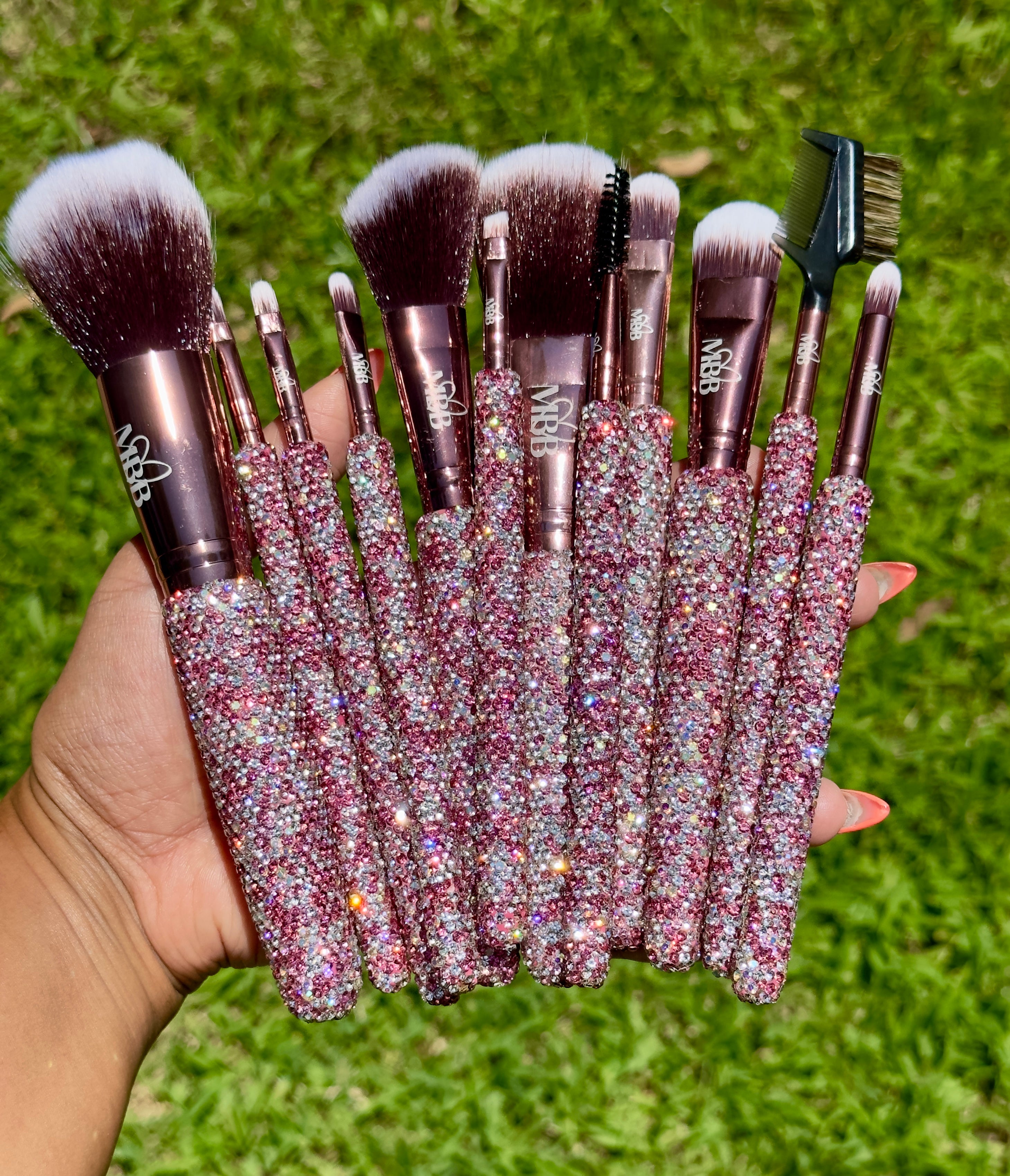 Pink shops Bling Crystal makeup brush set