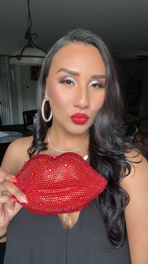 MBB Bling Red Lip Clutch